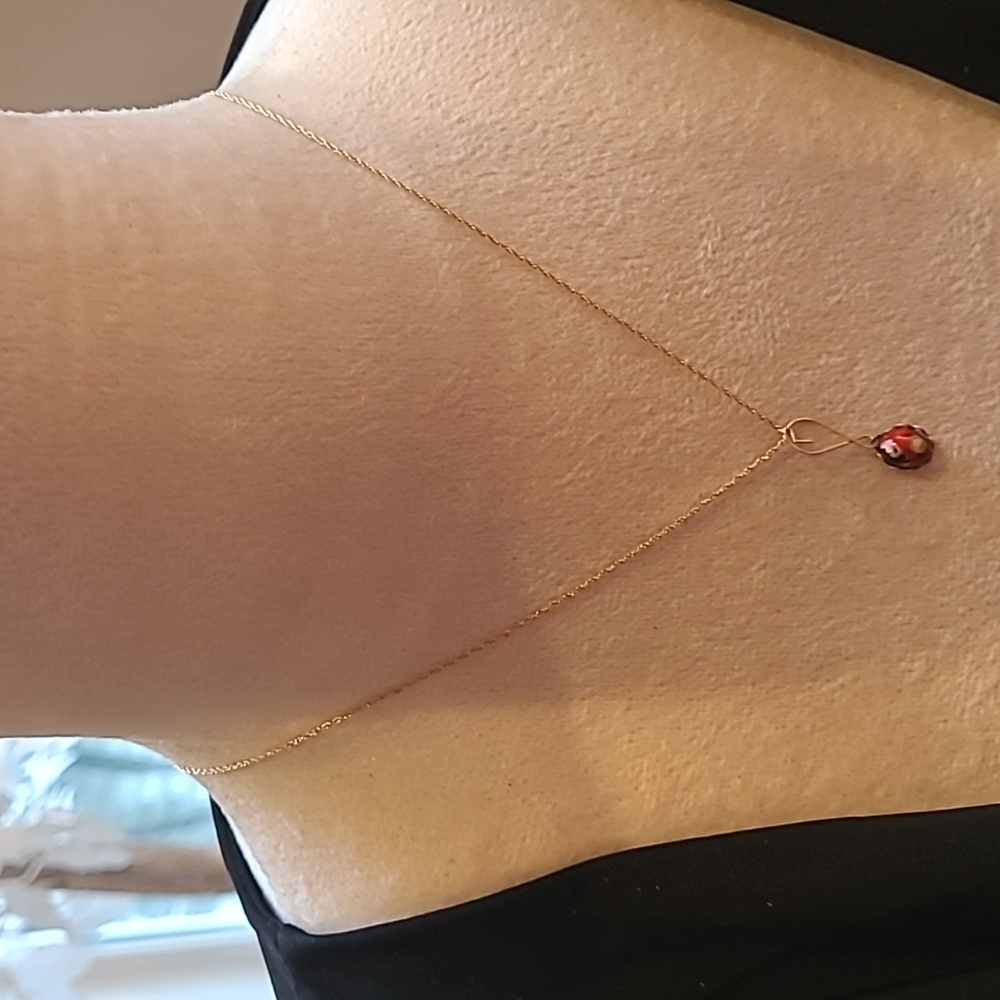 14 KT Gold whisper chain necklace with small Multicolor Stone
